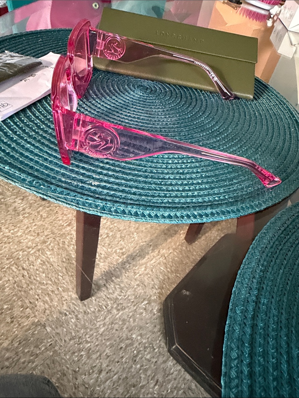 Longchamp Pink Transparent Square-frame Women's Sunglasses like new - Picture 5 of 6